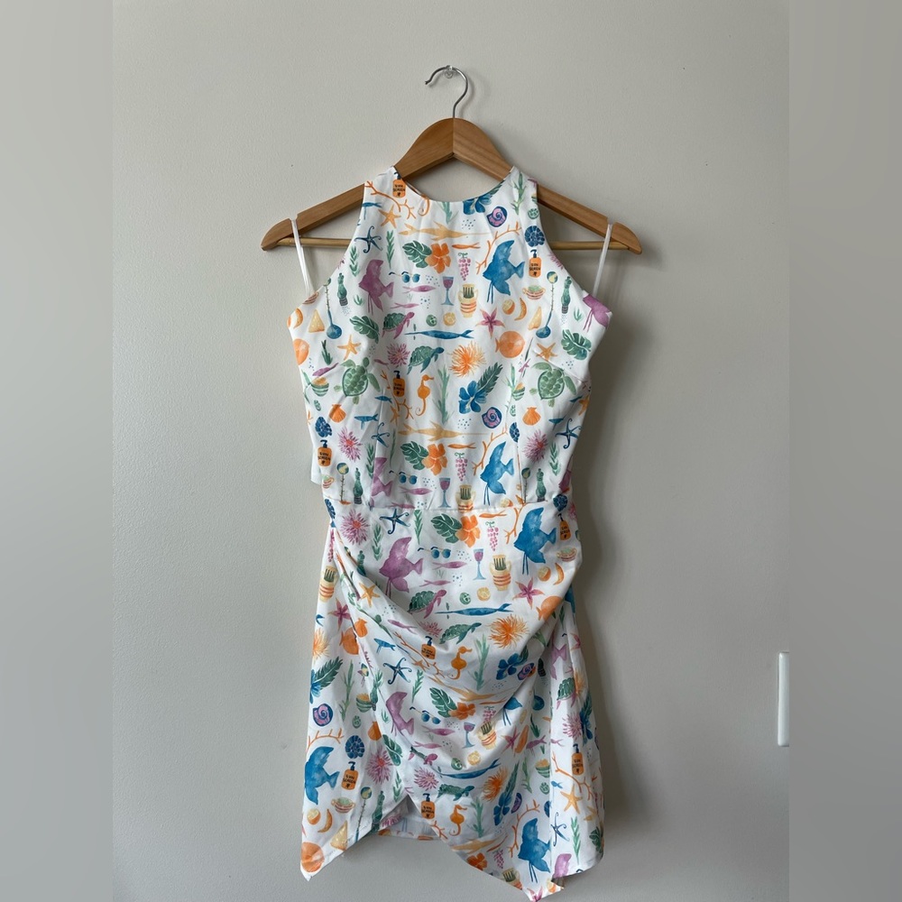 $5 OFF - asymmetrical halter, twist back, asymmetrical wrap hem